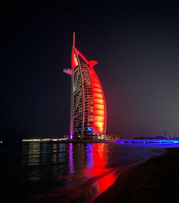 Burj Al Arab hotel sunset ocean Dubai
